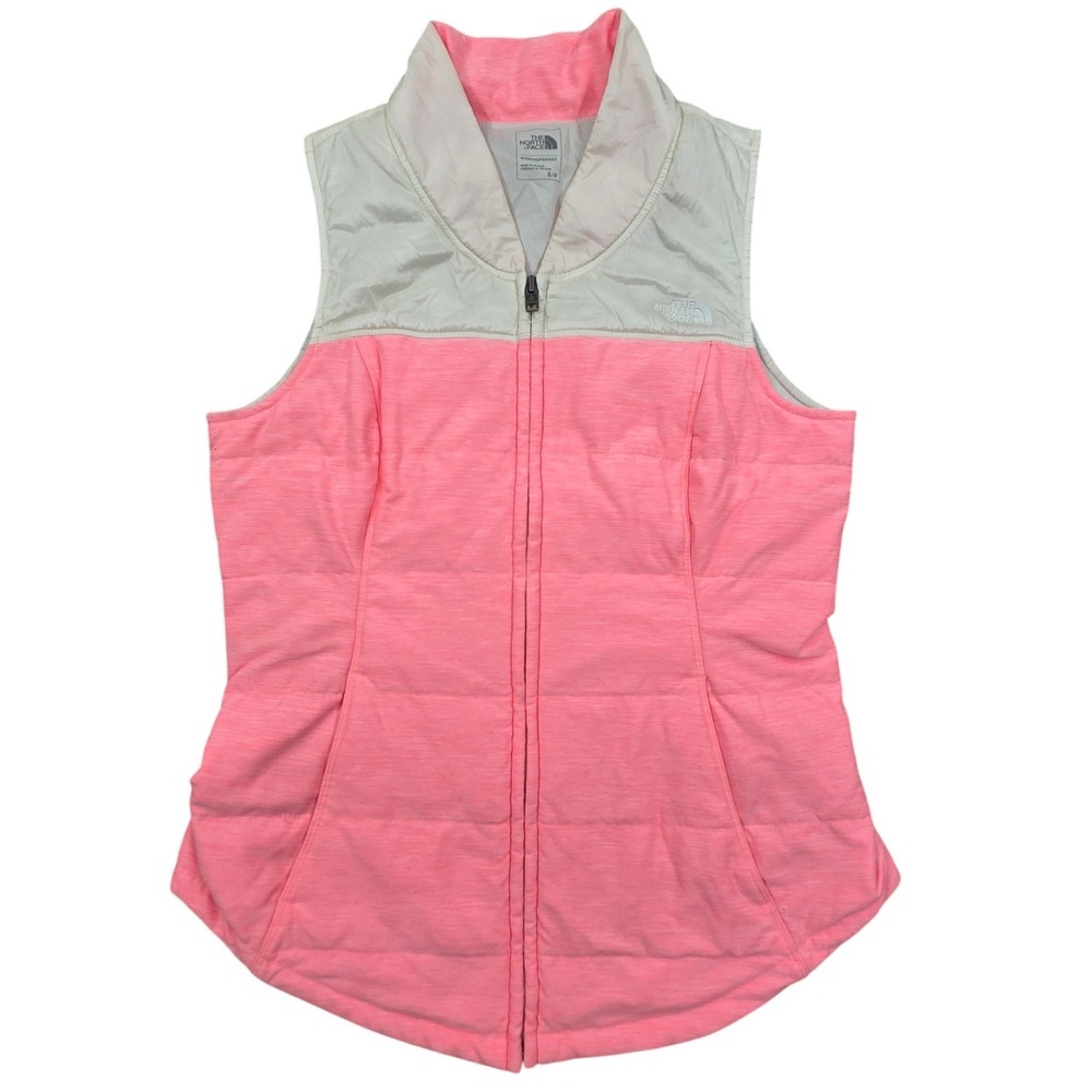 The North Face Women Pseudio Insulated Vest Pink White Zip Up Size Small
